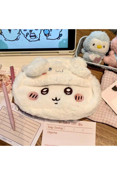 BANDAI A Chiikawa Anime Plush Pen Case Cartoon Usagi Hachiware Large Fluffy C...