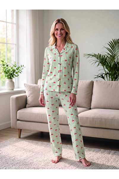 MEBA Önden Düğmeli Kışlık Süet Kadın Pijama Takımı