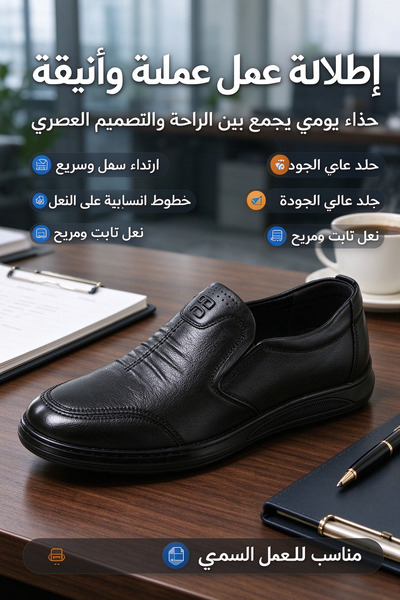 Chaolizi حذاء رجالي جلد أسود سهل الارتداء، تصميم عصري، نعل مطاطي مريح للعمل و...