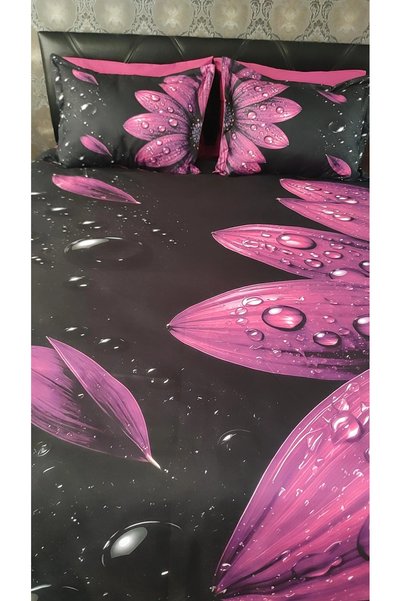AYBERK HOME TEXTİLE Mor Damla 5D Printed Cotton Double Duvet Cover Set with 6-Piece Fitted Sheets