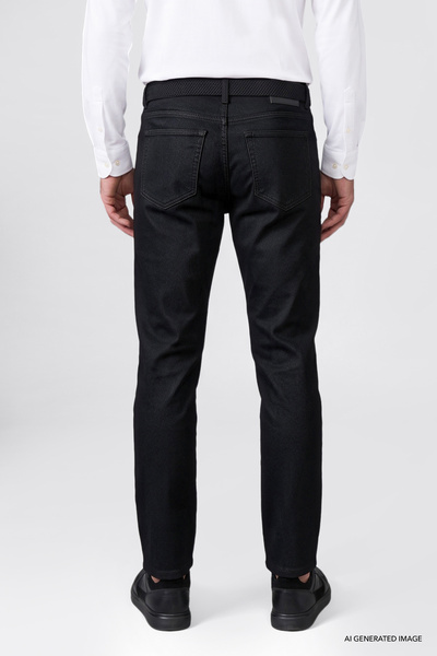 AC&Co / Altınyıldız Classics Erkek Siyah Pamuklu Tapered Fit 5 Cepli Diagonal Desenli Esnek Chino Pantolon