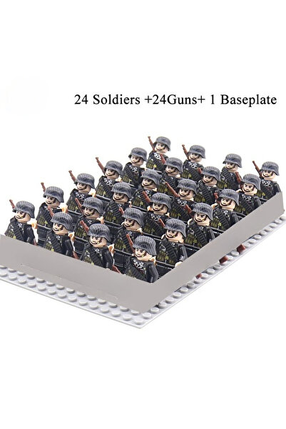 BANDAI 24 Pcs 24Pcs army soldiers building blocks mini doll set with substrat...
