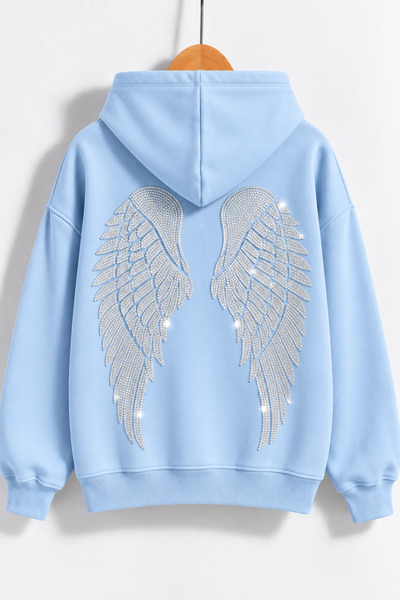 dwnwear Women's Wing Stone Printed Hooded Oversize Sweatshirt