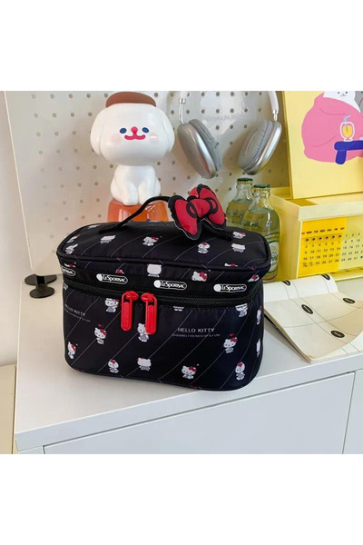 Miniso black Hello Kitty Zipper Handbag Small Pouch Kawaii Cartoon Storage Ba...