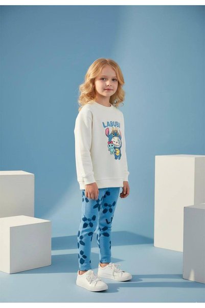 Fidekids Girls' Patterned Character Pattern 100% Cotton Top and Bottom Set