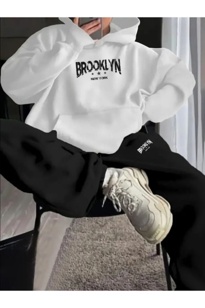Vordevia Unisex Brooklyn Printed 3 Threaded Yarn Hooded and Bottomed Tracksui...