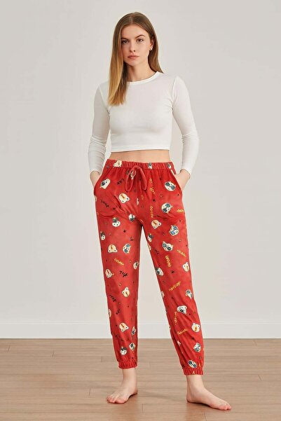 Pemilo Pantaloni de damă din catifea cu buzunare și elastic la picior