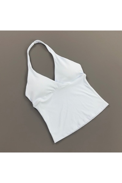 Choice M Cloud Women Halter Cropped Tank Top V‑Neck Built‑in Padded Bra Sleev...