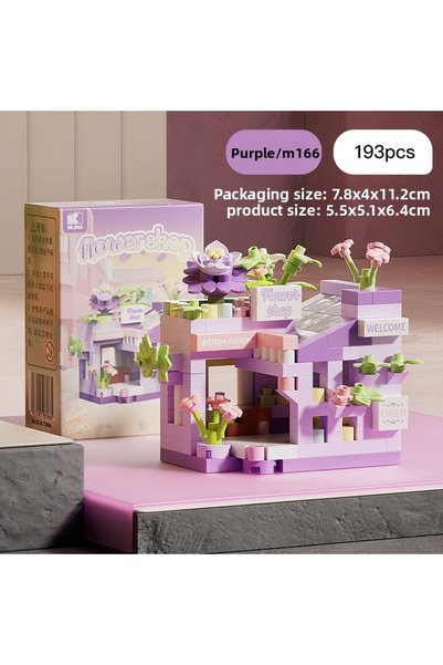 Choice Purple Mini City Street View Flower Shop Food House Building Blocks Ki...