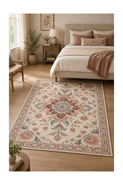 Rugs Modern Halı DORA Vintage Oryantal Madalyon Desenli Bej, Kahverengi ve Gr...