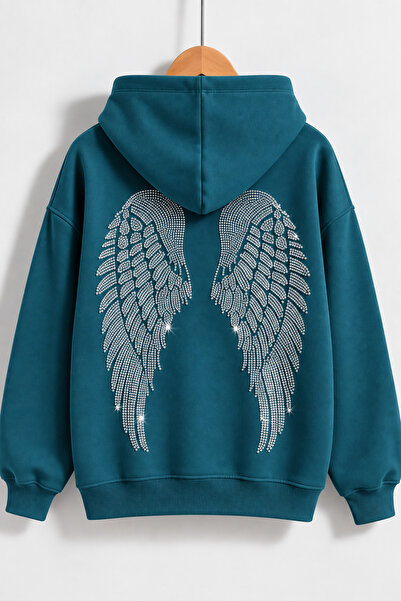 dwnwear Women's Wing Stone Printed Hooded Oversize Sweatshirt