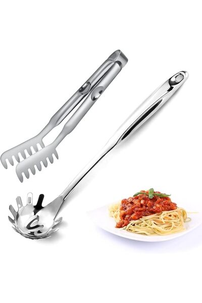 TERRIFI Spaghetti Spoon and Tong Set, 13-Inch Stainless Steel Pasta Fork with...