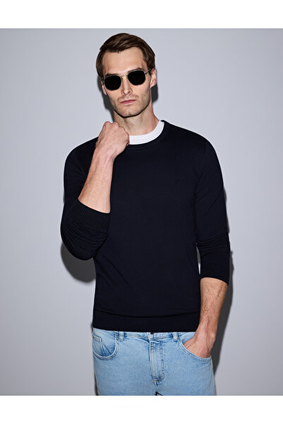 Pierre Cardin Navy Blue Slim Fit Crew Neck Basic Knitwear Sweater 50331501-Vr033