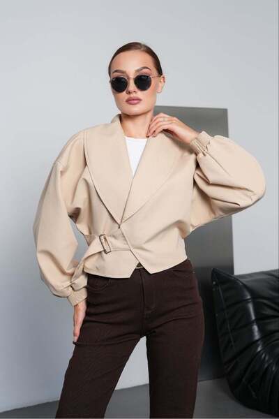 Elaxi Women's Palermo Fabric Belt Detailed Short Trench Coat