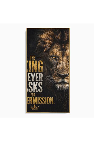 Luxcanva Tablou Canvas Regele Leu cm cu Rama Auriu Coama Animal Putere