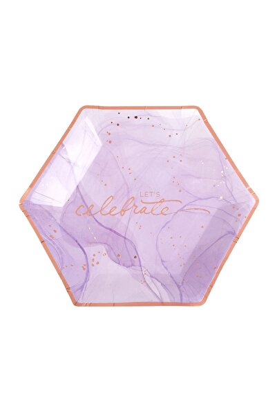 OEM Farfurii din Carton Hexagonale Lila Marble cu Folie Aurie Let's Celebrate...