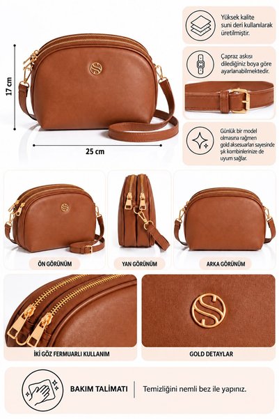 VIATOX Vx-1298 Women's Faux Leather Double-Eye Adjustable Cross Strap Shoulder Bag Taba