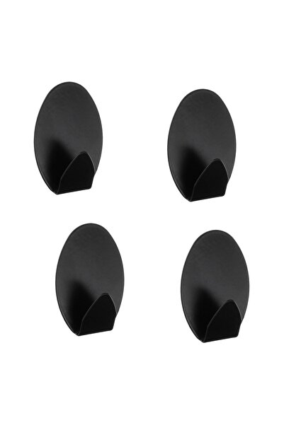 OEM Cârlige adezive metalice ovale negre - 3.5x5cm, 4 bucăți