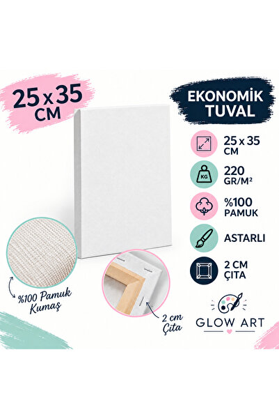 Glow Art Ekonomik Tuval 25x35 cm 220 gr/m² Astarlı %100 Pamuk 2 cm Çıta