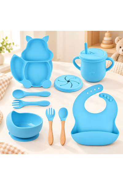 Denn Store Set hranire din silicon pentru copii – 8 piese, din silicon BPA fr...