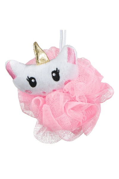 OEM Lufă de baie roz cu unicorn și corn auriu - Burete de duș pentru copii