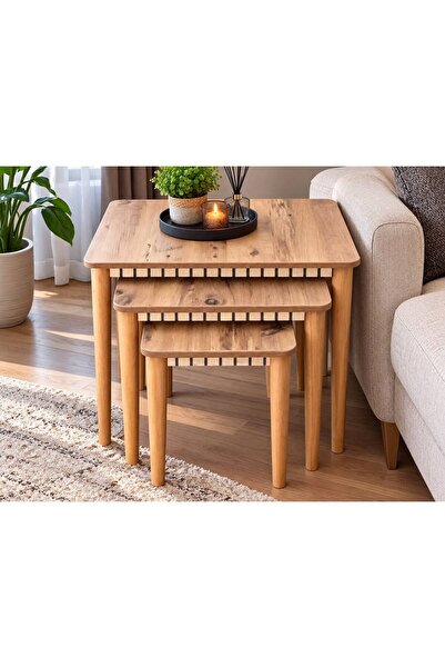 Nova Ahşap 3' lü Lux Zigon Sehpa Atlantik Çam Mdf