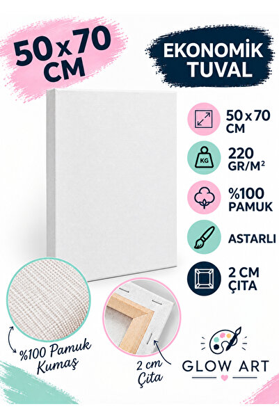 Glow Art Ekonomik Tuval 50x70 cm 220 gr/m² Astarlı %100 Pamuk 2 cm Çıta