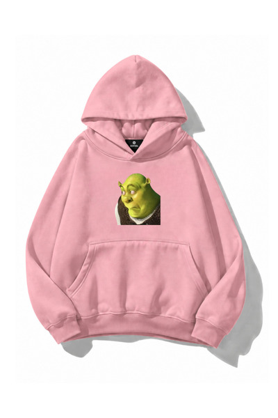 Gofeel Shrek Graphic Printed Oversize Pink Hoodie