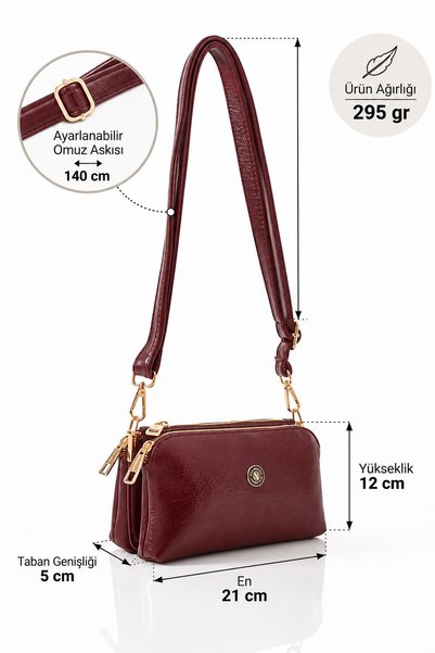 VIATOX Vx-1444 Soft Artificial Leather Small 3-Compartment Women's Shoulder Bag Bordo
