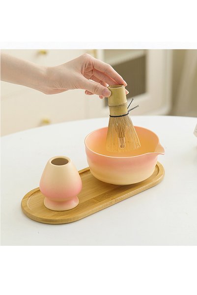 EHOME Matcha Broom Set Matcha Set 8-Piece Bamboo Matcha Whisk Matcha Bowl with Spout Japanese Matcha Kit for Matcha Lovers Colour Gradient Pink