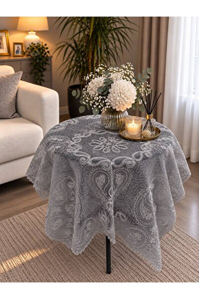 diabella Shal Runde Tischdecke / Fiskos Tischdecke Grau