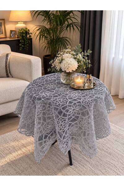 diabella Lotus Runde Tischdecke / Fiskos Tischdecke Grau