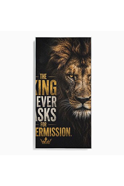 Luxcanva Tablou Canvas Regele Leu 50x100 cm cu Rama Argintiu Coama Animal Putere