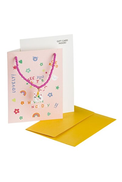 OEM Set cadou cu 3 coliere unicorn roz cu mărgele pentru copii, cu felicitare...