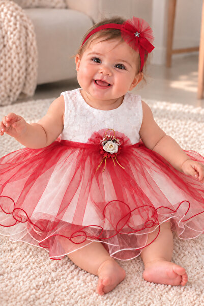 Harry&Millie Baby Girl Red Tulle Tailored Dress with Floral Detail - 4-Piece ...