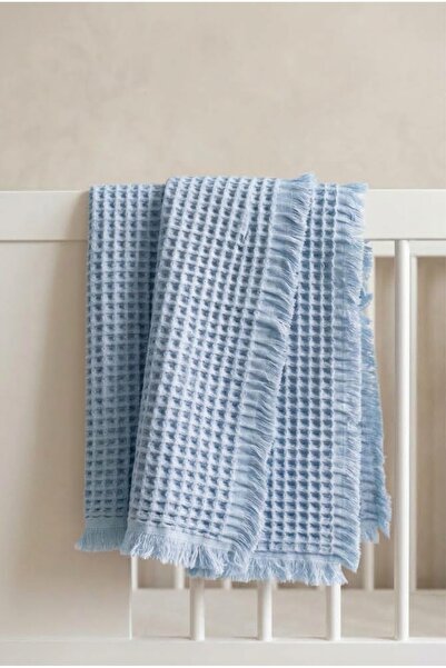 %100 Pamuk Waffle Desen Battaniye 90 x 100 cm / Mavi