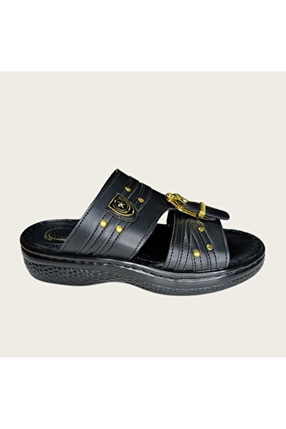 Almajeed Store Men's leather sandals, with golden buckle straps and star-shap...