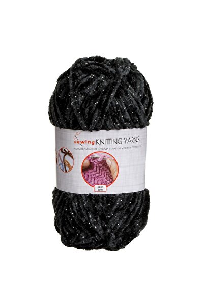 OEM Fir de tricotat negru cu fir argintiu - 50g