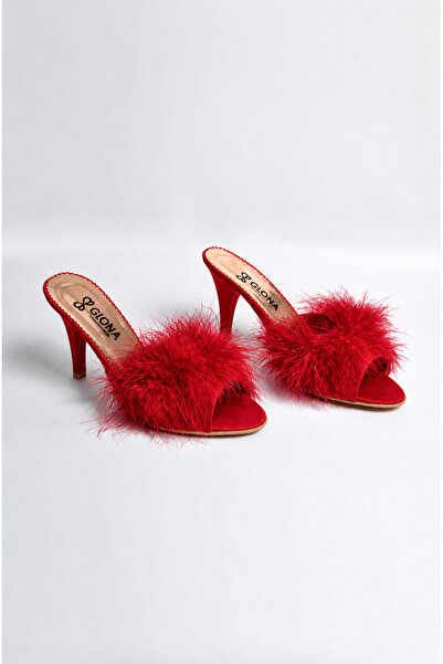 GIONA Women's Red Thin-Waisted Heeled Bridal Slippers