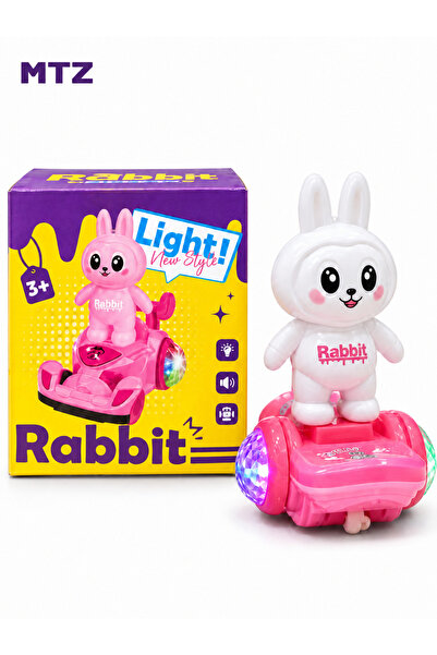 mtz Light-Up Rabbit Rolling Toy for Kids Ages 3+, White Bunny on Pink Base wi...