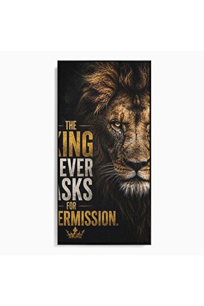 Luxcanva Tablou Canvas Regele Leu 50x100 cm cu Rama Negru Coama Animal Putere