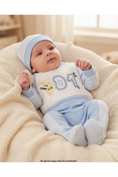 voyyo kids baby Baby Boy 01 Embroidered, Striped, with Hat, 0-3-6-9 Months Ne...