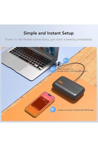 Nuroum Sistem de conferință Bluetooth A15 cu 4 microfoane, 360 °   Captură vocală pe o rază de 3 metri, Reducere a zgomotului, Conectivitate Bluetooth și conexiune prin dongle/USB-A/USB-C, compatibil