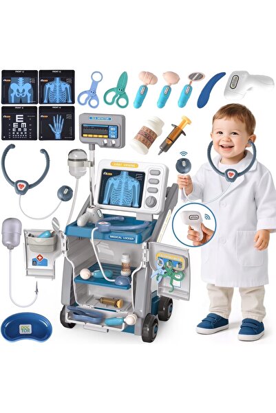 indiggo Set de Joaca, Carucior Medical pentru Copii, 15 Piese, cu Sunete, Dim...
