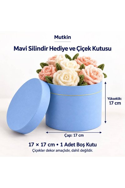 Mutkin Mavi Silindir Hediye ve Çiçek Kutusu 17 x 17 cm Kapaklı Dekoratif Boş ...