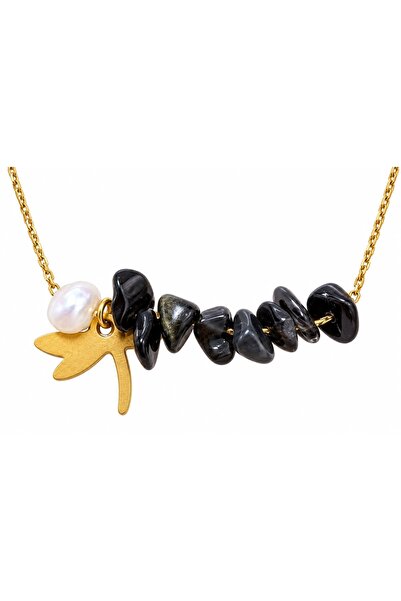 JİMNY JEWELRY Kiyi Pearl & Natural Stone Steel Necklace