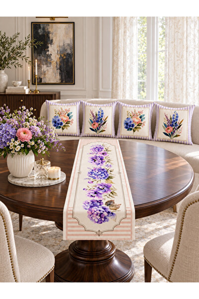 HOMESSA Lilac Pink Hydrangea Floral 4-Piece Throw Pillow Cover Runner Set