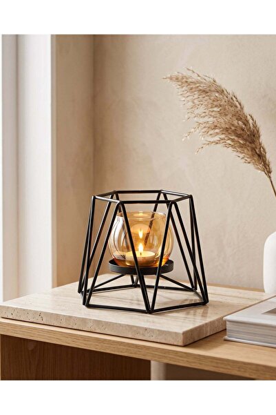REDTAG Black And Amber Metal Decorative Candle Stand 14x12x10cm