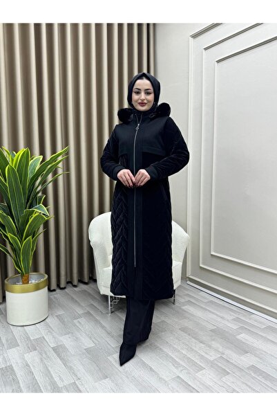 azeldembutik Kadın Kaşe Detaylı Astarlı Nova Kapitone Mont