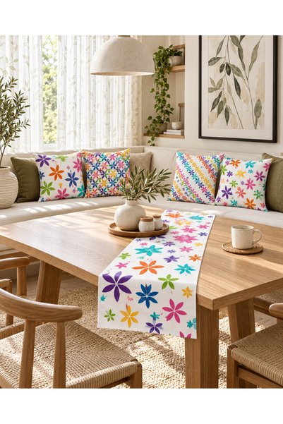 HOMESSA Colorful Spring Flowers Floral 4-Piece Cushion Cover Runner Set